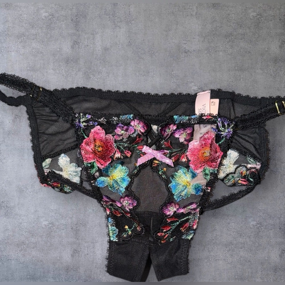 Victoria’s Secret Very Sexy  Embroidered Crotchless Adjustable Bikini Panty